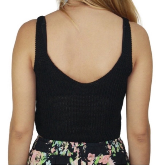 Olivaceous Woven Knit Crop Top Sweater Black - Picture 3 of 4